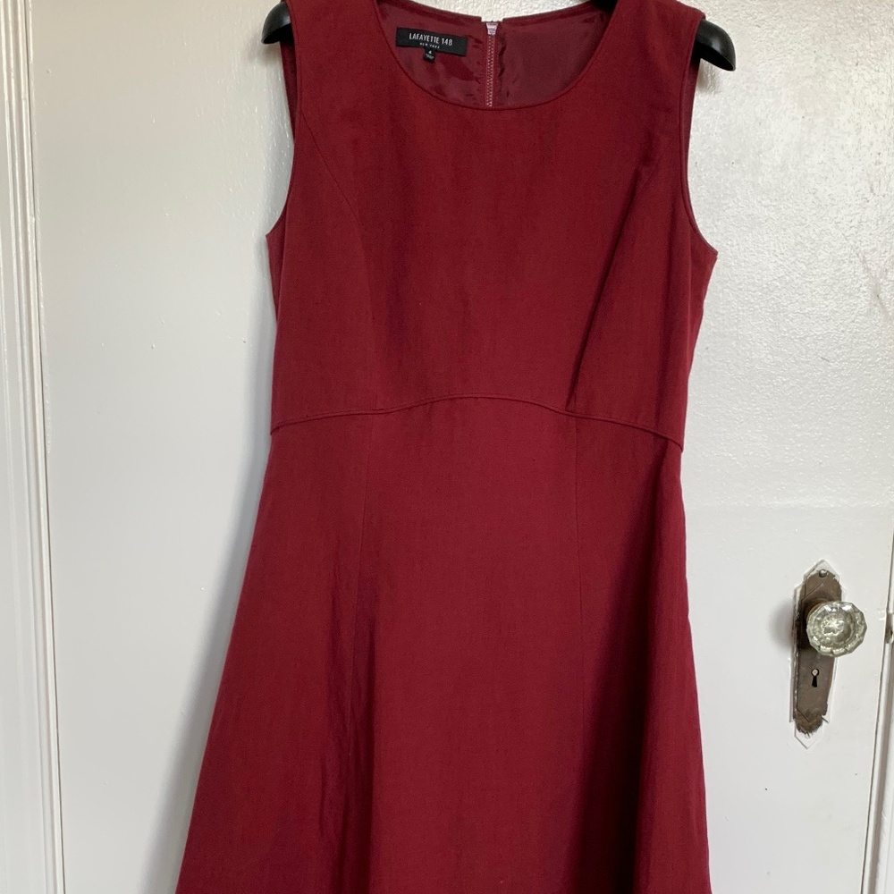 Lafayette 148 NY, burgundy LINEN fit and flare dress. Size 4 ( fits like 6)
